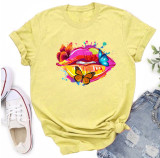 Multi-Color Butterfly Mouth Print Fashion Short Sleeve T-Shirt