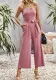Slash Shoulder Belted Jumpsuit Women'S Spring Summer Chic Career Solid Color One Shoulder One Piece Wide Leg Pants
