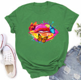 Multi-Color Butterfly Mouth Print Fashion Short Sleeve T-Shirt