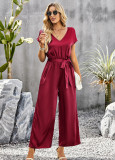 Women'S Solid Color Jumpsuit Summer Chic Career Loose Wide-Leg Trousers
