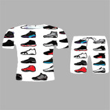 Moda Baskı Erkek Yaz Sporları Günlük Yuvarlak Yaka Gevşek Kısa Kollu T-Shirt Şort İki Parçalı Set