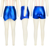 Women'S Fashion Solid Stretch Shiny Zipper Crossover Short Culotte