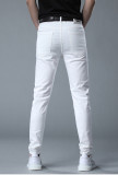 Embroidery Beaded Denim Pants Men'S Summer Stretch Slim-Fit Jeans Trousers