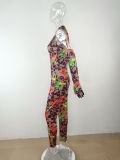 Women'S Vintage Print High Stretch Tight Fitting Sexy Sleeveless Jumpsuit