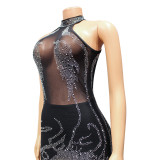 Summer Women'S Sexy Tight Fitting Mesh See-Through Beaded Jumpsuit For Women