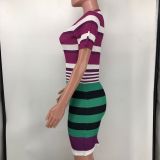 Moda Kadın Çizgili Renk Eşleşen İnce Vücut Bodycon Elbise