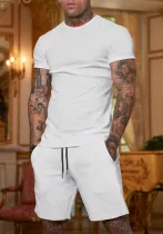 Summer Men'S Solid Color Short-Sleeved T-Shirt Shorts Sports Two Piece Suit
