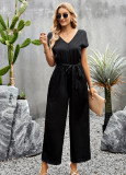 Women'S Solid Color Jumpsuit Summer Chic Career Loose Wide-Leg Trousers