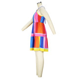 Rainbow Stripe Fashion Straps Casual Dress Color Block Patchwork Sexy Dress For Women