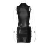 Women Solid Sleeveless Bodysuit And Skirt Two-Piece Set