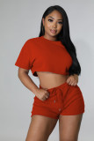 Women Casual Solid Crop Top And Shorts Two-Piece Set