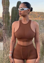 Frauen Solid Crop Tank Top und Shorts mit hoher Taille, zweiteiliges Set