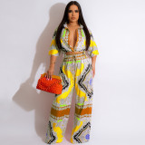 Women Casual Holidays Print Top and Pants Two-Piece Set