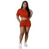 Women Casual Solid Crop Top And Shorts Two-Piece Set