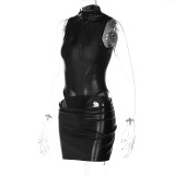 Women Solid Sleeveless Bodysuit And Skirt Two-Piece Set