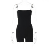 Women Spring Sexy Solid Slim Backless Straps Jumpsuit