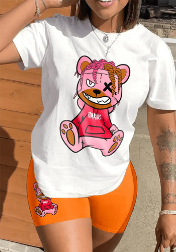 T-Shirt und Shorts mit süßem Bären-Print für Damen, zweiteiliges Set