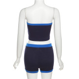 Women Colorblock Strapless Top And Shorts Two-Piece Set