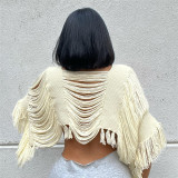 Summer women's fashion irregular hollow fringed pullover knitting blouse loose top