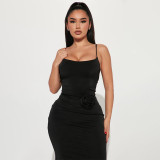 Women's Spring Fashion U-Neck Slim Solid Color Camisole Style Dress