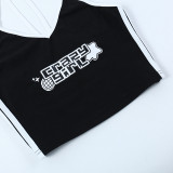 Contrast Color Letter Print Halter Neck Camisole Women's Summer Slim Short Versatile Casual T-Shirt