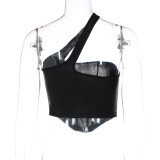 Spring women's solid color one-shoulder vest fashion fishbone slim fit top