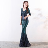 Women's Formal Party Elegant Long Slim Sexy Fishtail Sequins Dress
