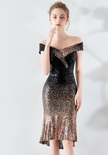 Wrapped See-Through L Gradient Sequins Bodycon Sexy Wedding Formal Party Dress