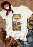 Summer Vintage Graphic Here's Where Denim Rides a Cactus Round Neck Pullover T-Shirt
