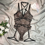 Sexy Lingerie Leopard Print Bundle Comfortable Hollow Slim Bodysuit