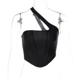 Spring women's solid color one-shoulder vest fashion fishbone slim fit top