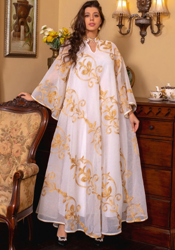 Arabische dubai borduurwerk mesh jurk moslim feestdiner mode avondjurk