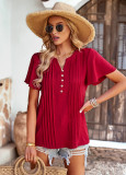 Solid color v-neck shirt women's summer loose casual short-sleeved top
