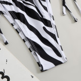 Sexy striped printed shirt collar mesh Three-Piece swimsuit bikini