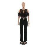 Sexy See-Through Lace Mesh Patchwork Fashion Loose Casual Jumpsuit Won