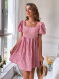 Women's Square Neck Puff Sleeve A-Line Dress