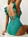one-piece swimsuit Low Back flying edge cover belly swimsuit