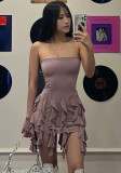Ladies Spring Strapless Tight Fitting Lace Tassel Sexy Bodycon Dress