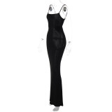 Women's Spring Fashion U-Neck Slim Solid Color Camisole Style Dress