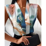 Fashion Casual Sleeveless V-Neck Printed Shirt For Women