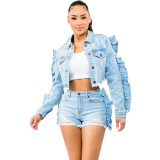 Trendy Patchwork Denim Ripped Cropped Jacket