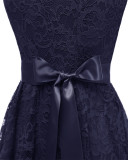 Spring Women's Elegant Slim Square Neck Belt Lace A-Line Dress