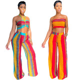Sexy Fashion Halter Straps Strapless Striped Print Two-Piece Pants Set