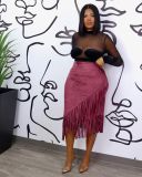 Women's Nightclub Fashion Solid Color Irregular Fringe Skirt
