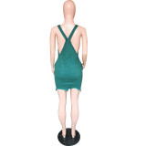Women's Clothing Denim Solid Color Straps Buckle Zipper Dress Casual Mini Dress