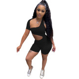 Summer Sexy Solid Cutout Sports Slim Jumpsuit