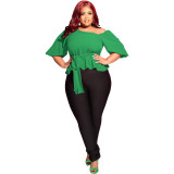 Plus Size Women's Chiffon Belted Off Shoulder Sexy Top