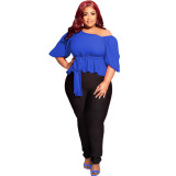 Plus Size Women's Chiffon Belted Off Shoulder Sexy Top