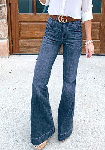 Damen-Denim-Hose Slim Fit Jeans mit weitem Bein Lässige lange Hose Denim-Hose