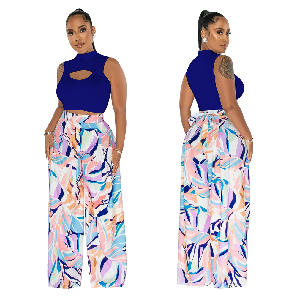 Women Clothes Fashion Casual Contrast Color Sleeveless Crop Tank Pants Two  Piece Set - The Little Connection